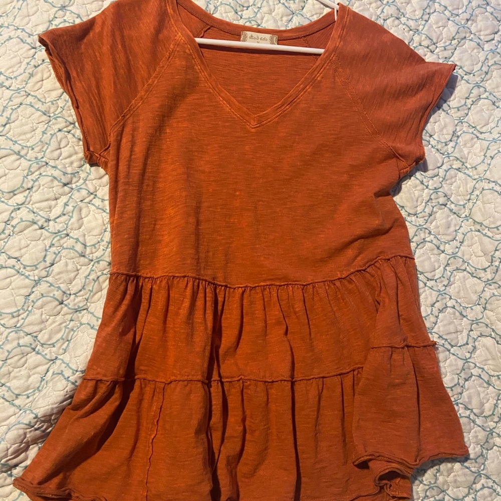 NWOT Altar’d State Tiered Rust Orange V-Neck Shirt